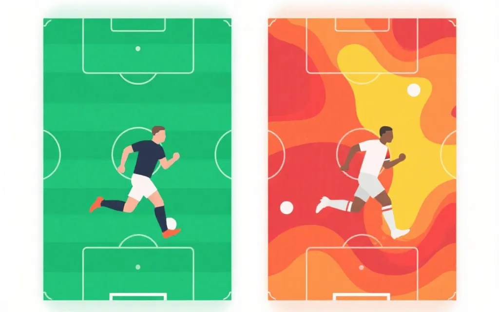 半决赛关键球员类型：后腰、前腰、边翼卫与中锋的跑动覆盖示意图